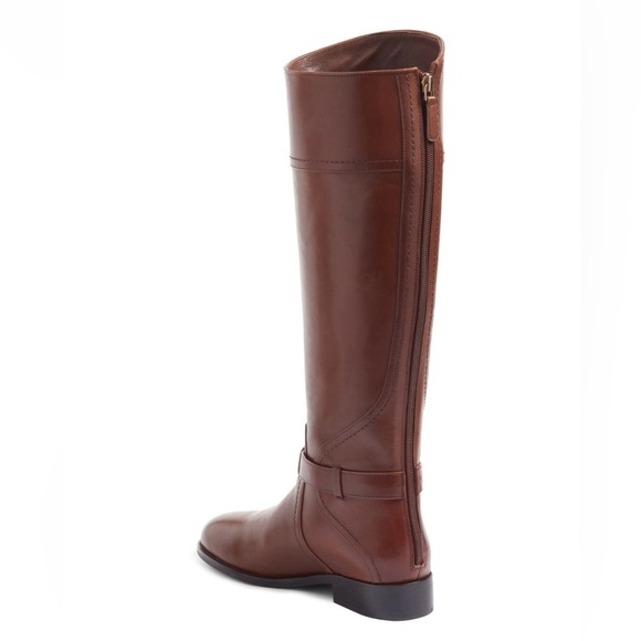 TORY BURCH Adeline Riding Tall Boots 7 Leather Almond Brown Gold Logo NWT $498 - Picture 3 of 7